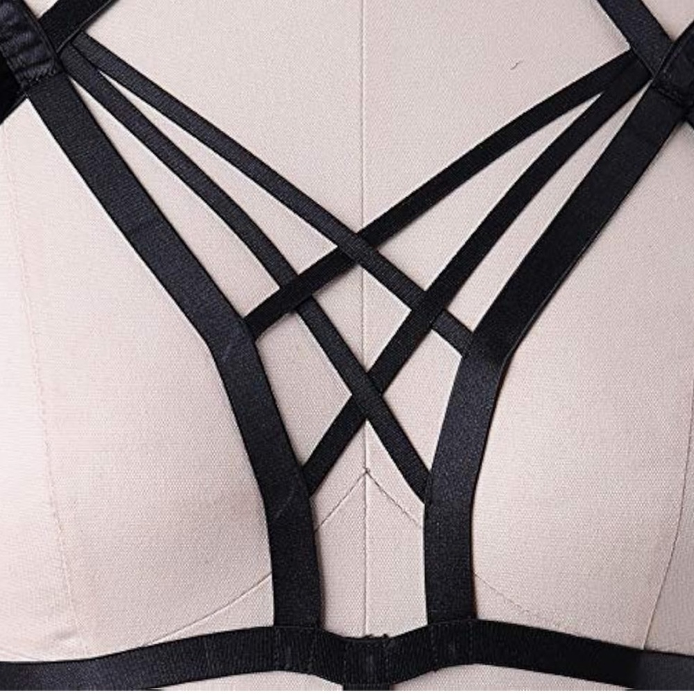 Feather harness strap bondage festival shoulder top gothic rave club minimalist - Picture 4 of 4
